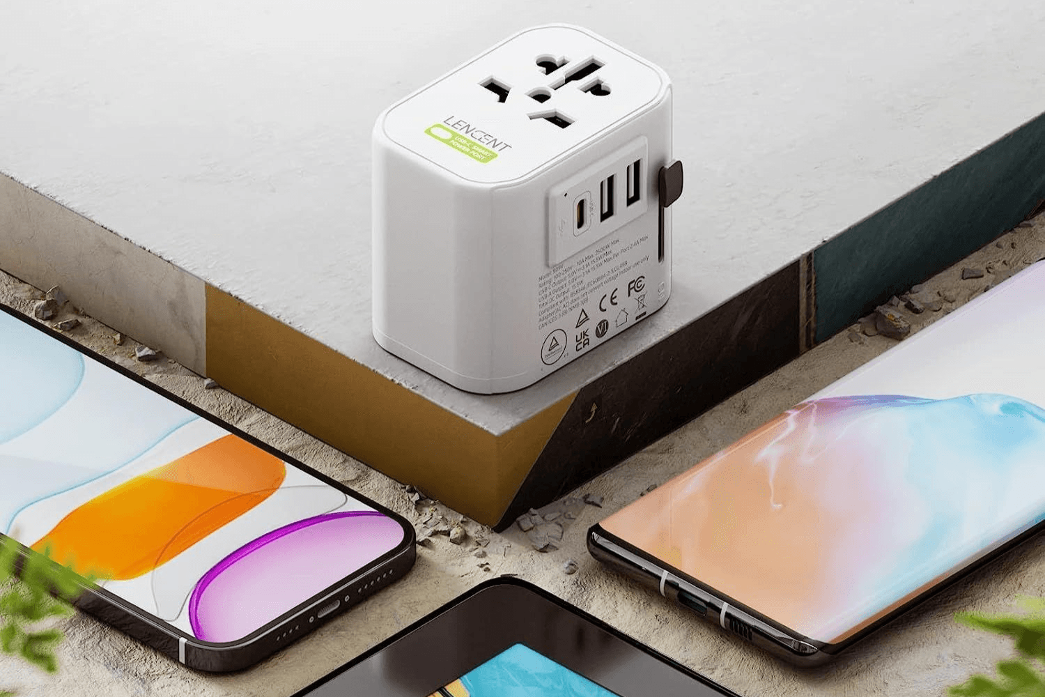 Adapter with grounding pin and USB ports