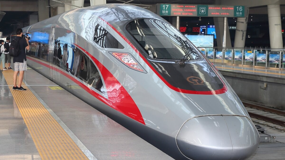 China's high-speed train speeding through countryside