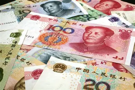 Comparison of genuine and counterfeit Chinese banknotes showing security features