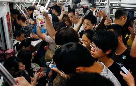 Crowded subway in China with tourists