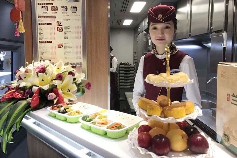Dining car on a Chinese high-speed train