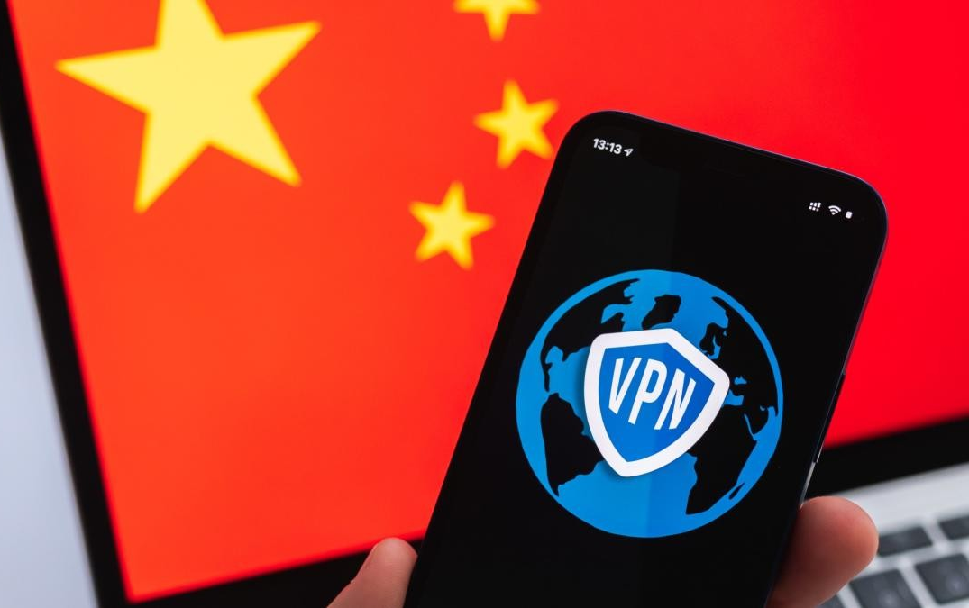 Happy traveler using smartphone with VPN in China with global internet access