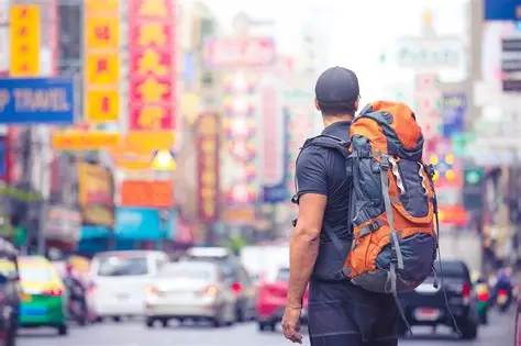Happy traveler with packed bags ready for China adventure