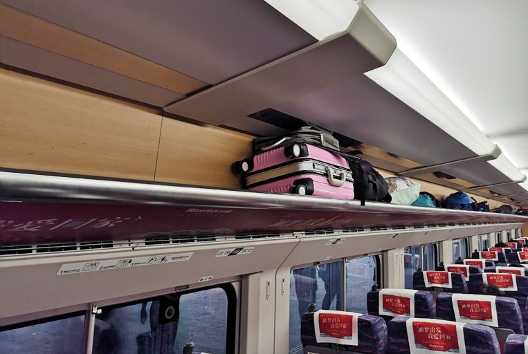 Luggage storage areas on a Chinese high-speed train