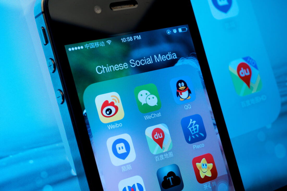 Smartphone showing popular Chinese social media apps