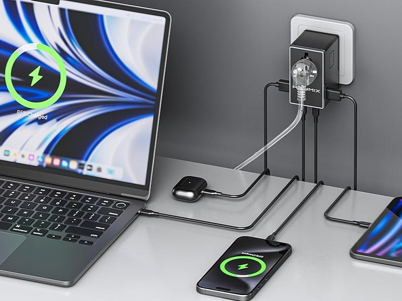 Universal travel adapter and power bank with charging cables