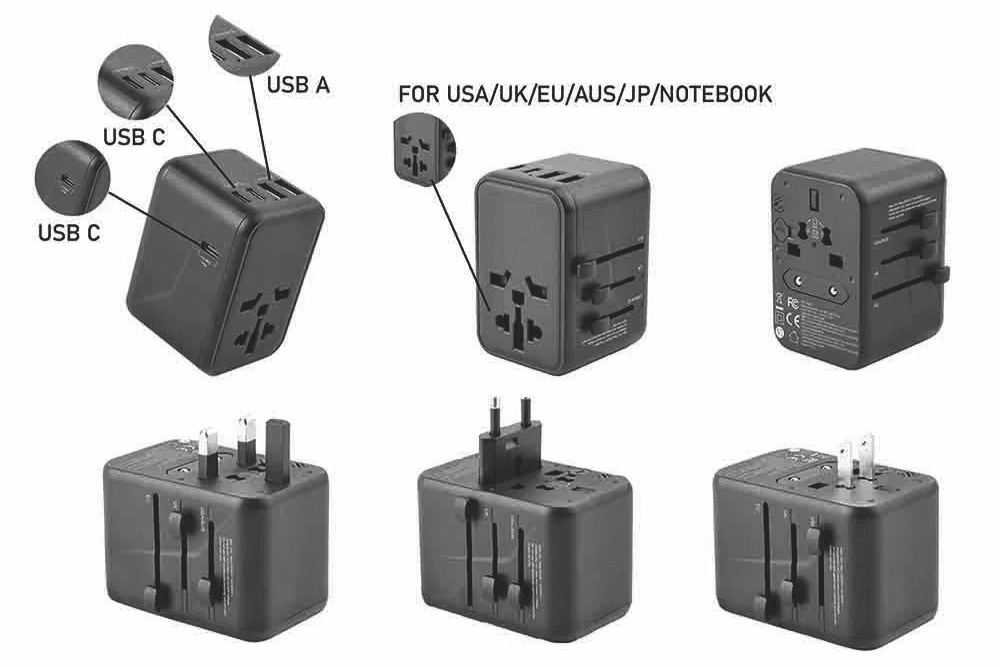 Universal travel adapter with multiple plug configurations