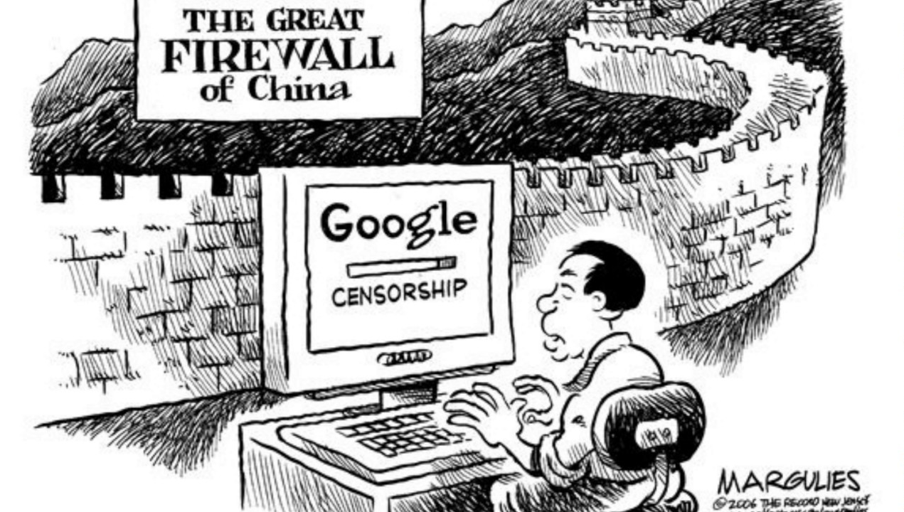 Illustration of the Great Firewall concept showing internet restrictions in China