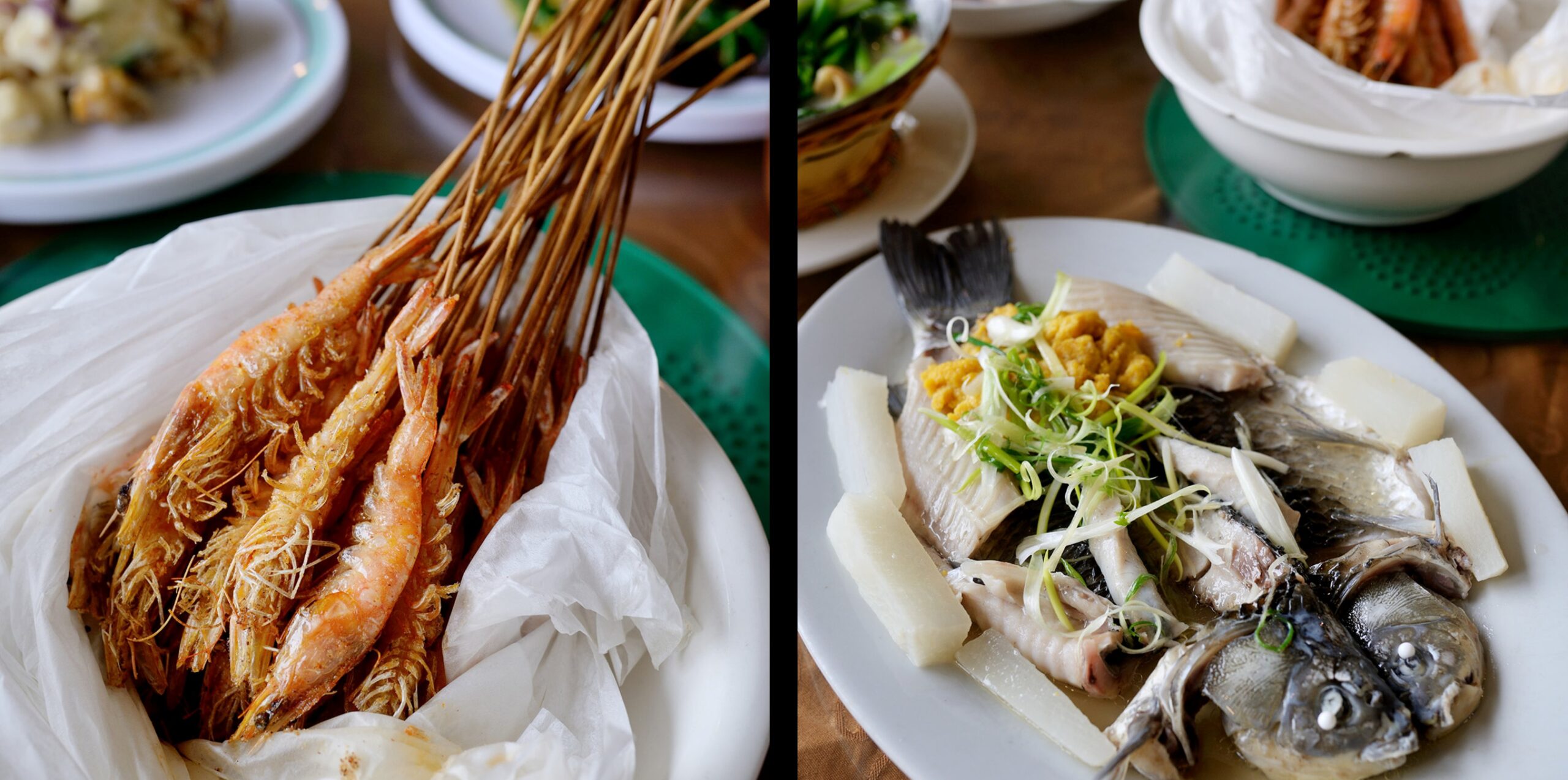  A close-up of the Steamed Boneless Crucian Carp. The fish is presented whole, glistening from the steam, with a piece lifted by chopsticks to show its flawless, bone-free texture.