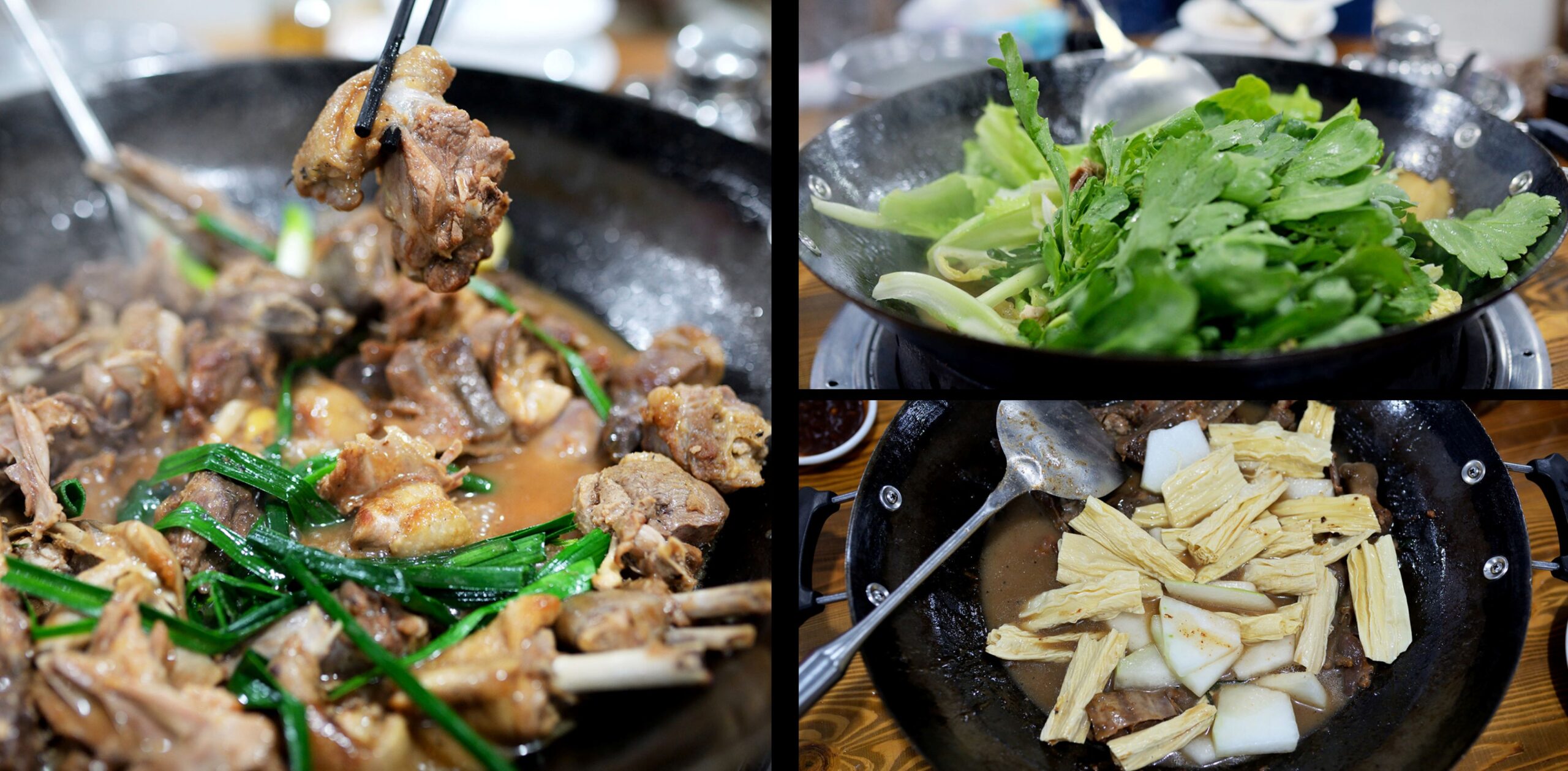  A close-up shot of the finished Drunken Goose simmering in the rich, dark gravy inside the wok, with steam rising from the tender meat.
