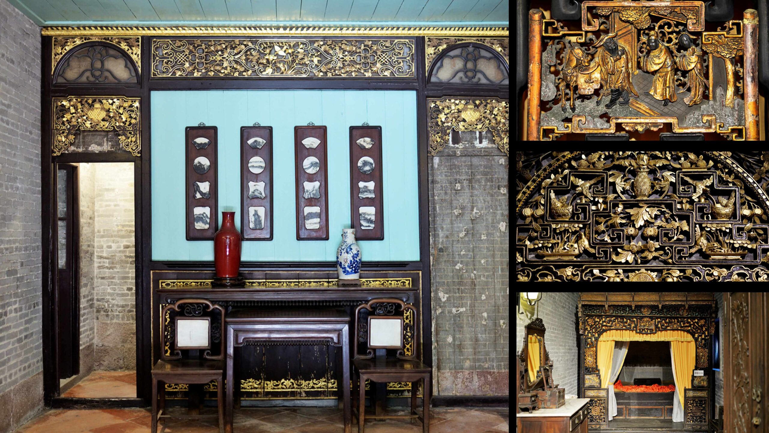  A detailed shot of the second-floor wood carvings