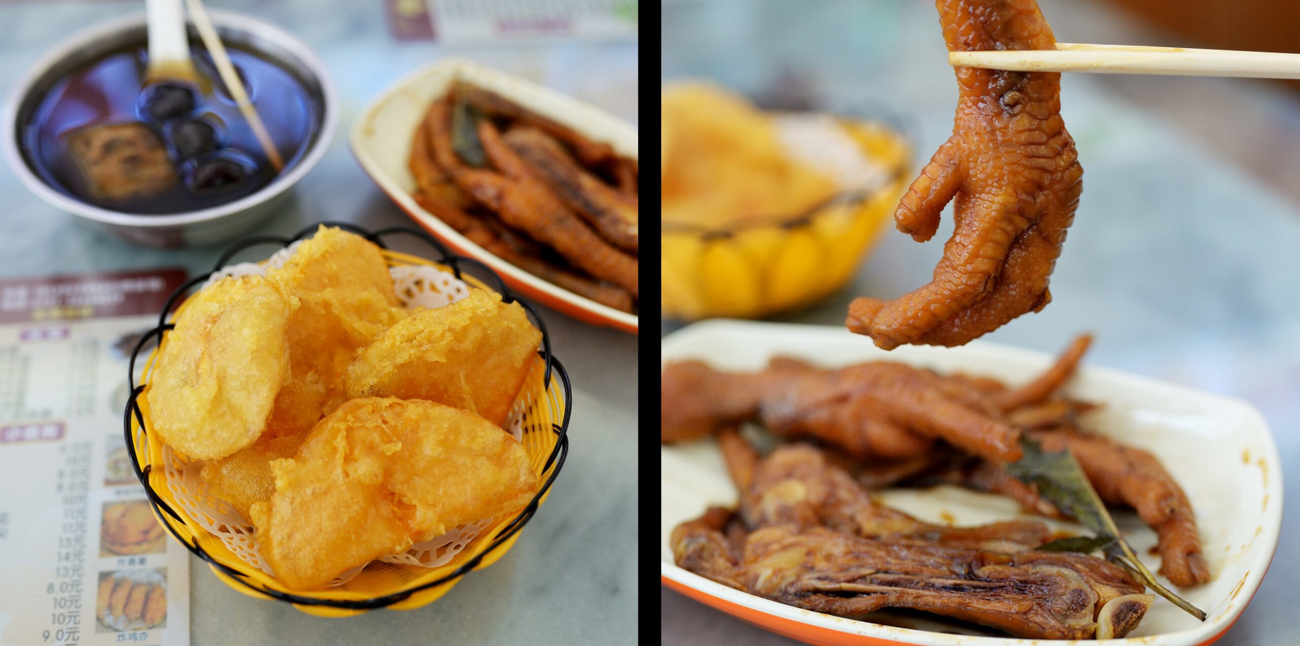  A plate of golden-fried sweet potato pieces, with one broken open to reveal the soft, bright orange interior, highlighting the crispy batter.