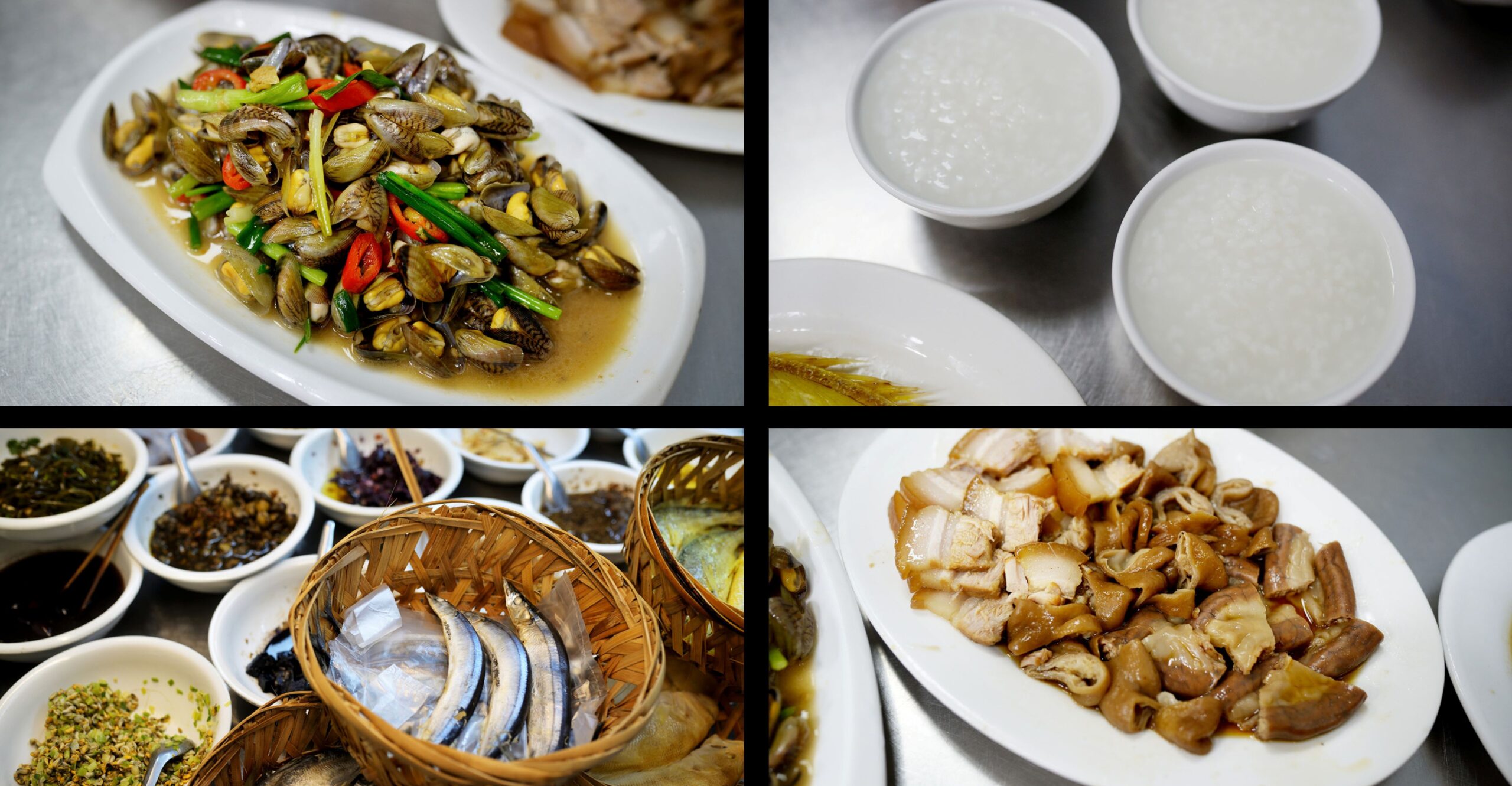  A close-up of a steaming bowl of white congee