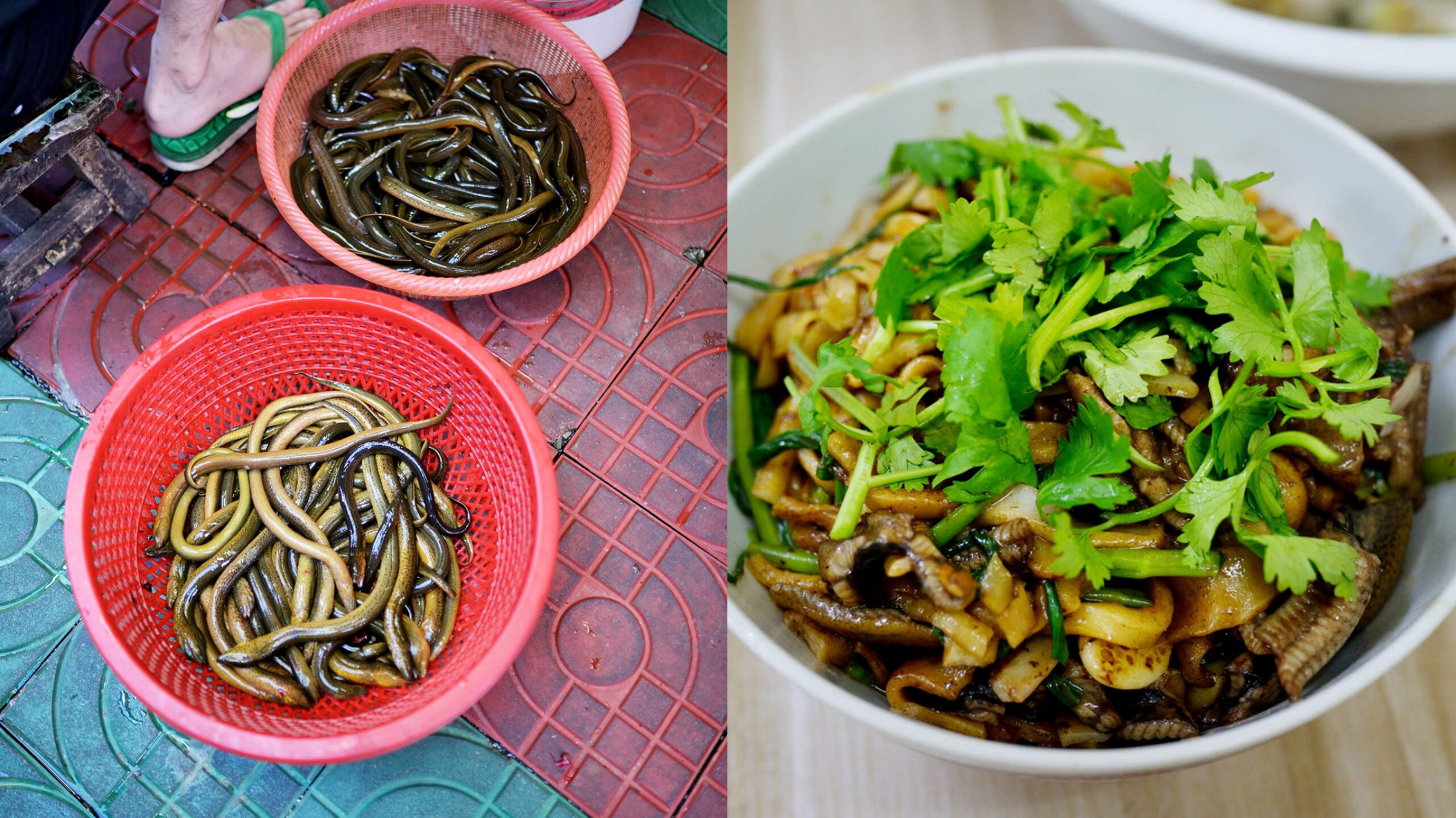  An action shot of the chef at a flaming wok