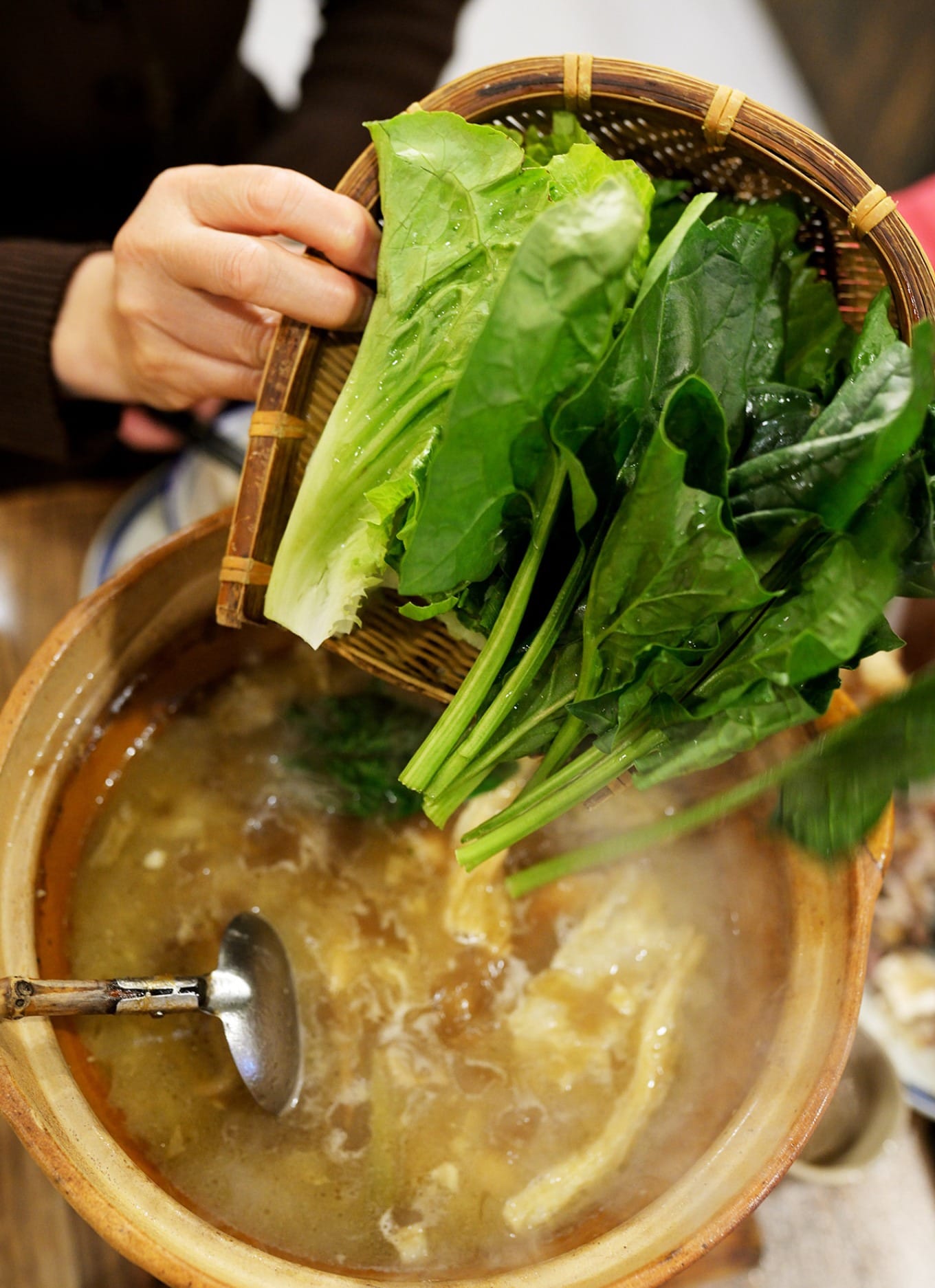 Fresh blanched greens served with Hong Kong–style claypot hotpot