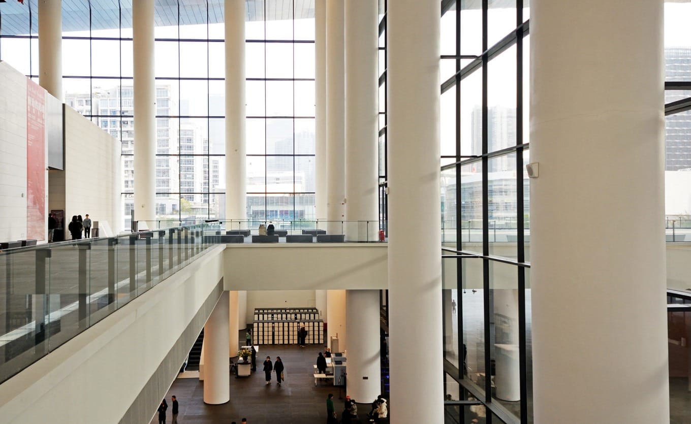 Interior exhibition hall of Shenzhen Art Museum with modern gallery design