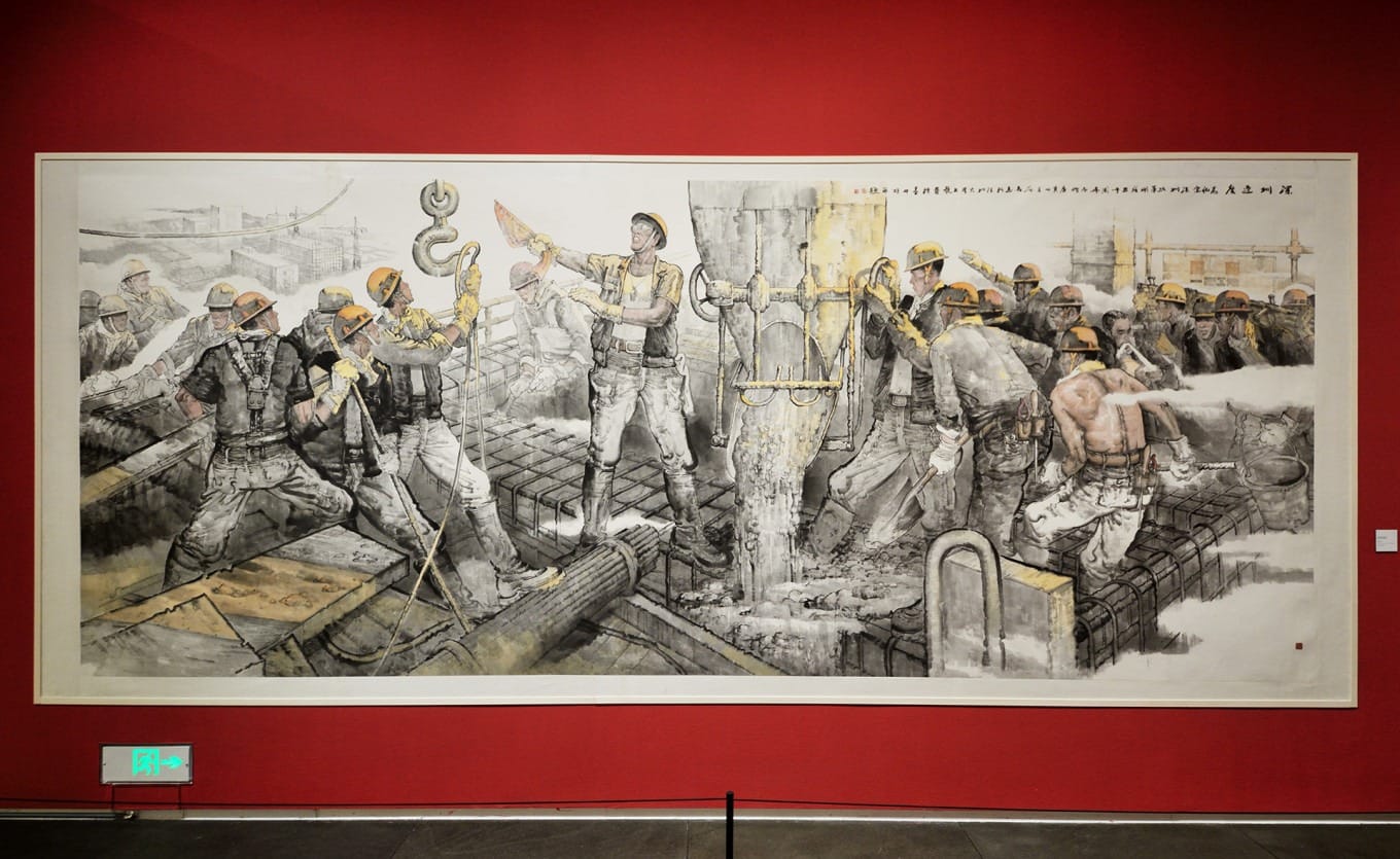 Painting Shenzhen Speed depicting rapid construction of Shenzhen landmarks