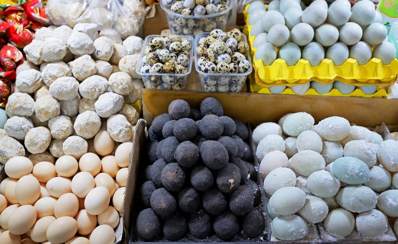 Variety of cured meats and dry goods at Shekou Market