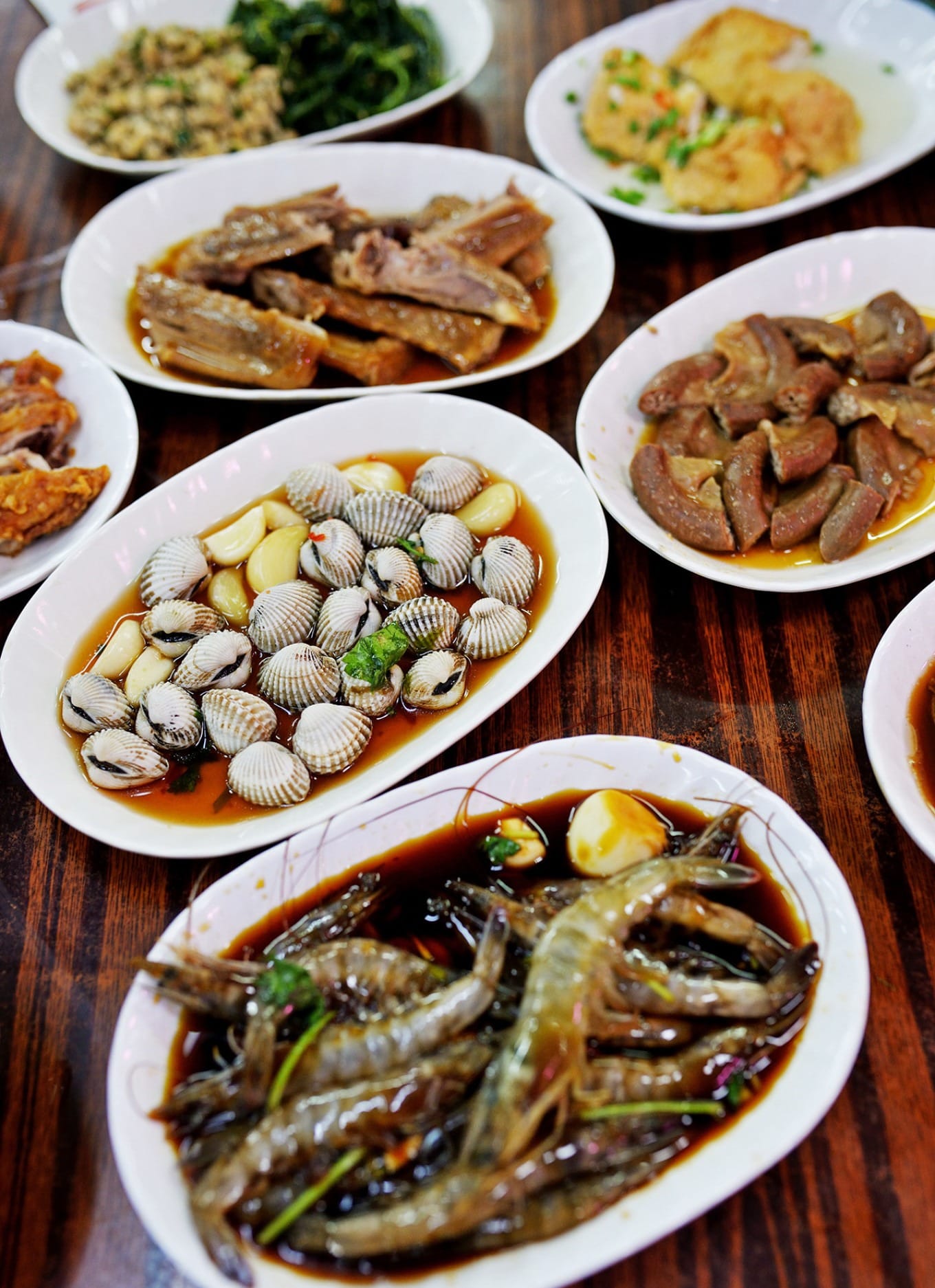 Wide selection of Chaoshan cold dishes including seafood and braised items