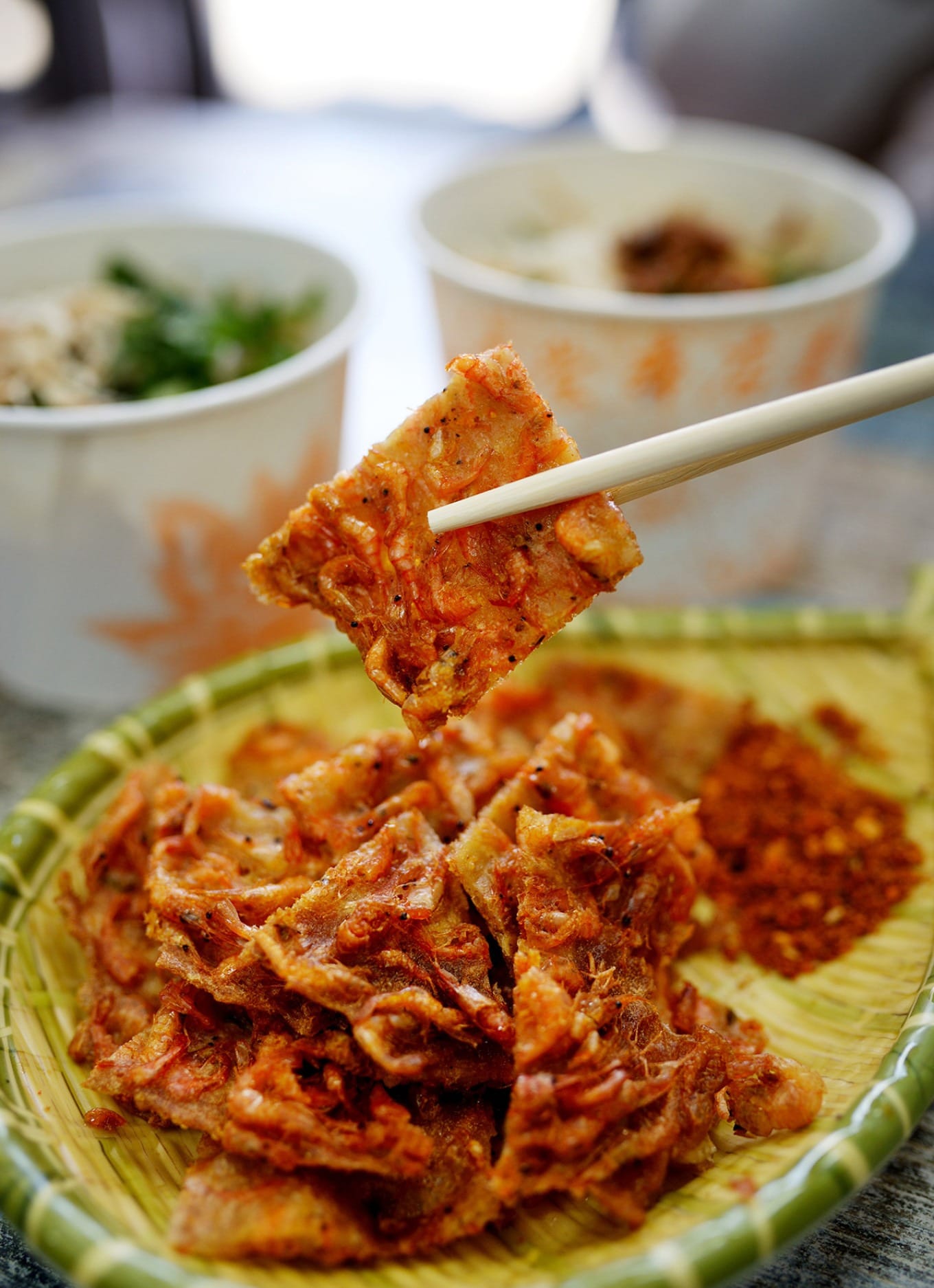 Freshly fried Erhai Shrimp Cakes on a plate