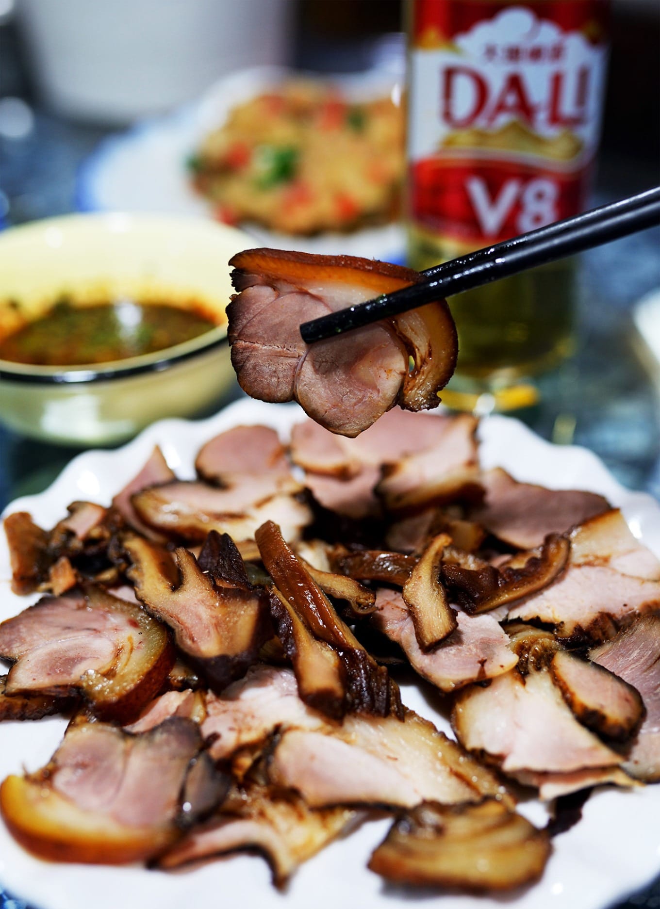 A plate of stir-fried water celery, a green aquatic vegetable