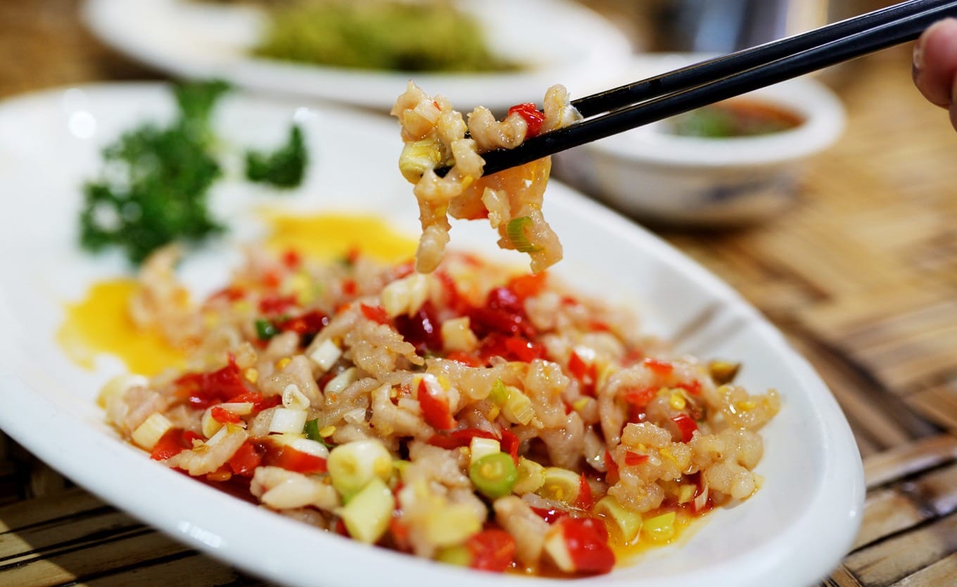 Close-up of Duojiao Lijin (Chopped Chili Pork Tendon) dish at Kunshifu Restaurant