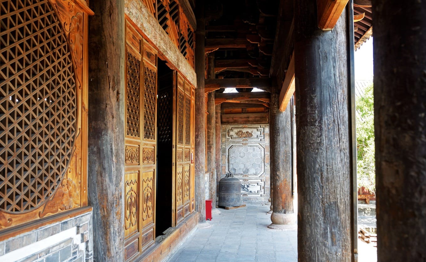 Close-up of the intricate carvings on the Minglun Hall Partition Doors