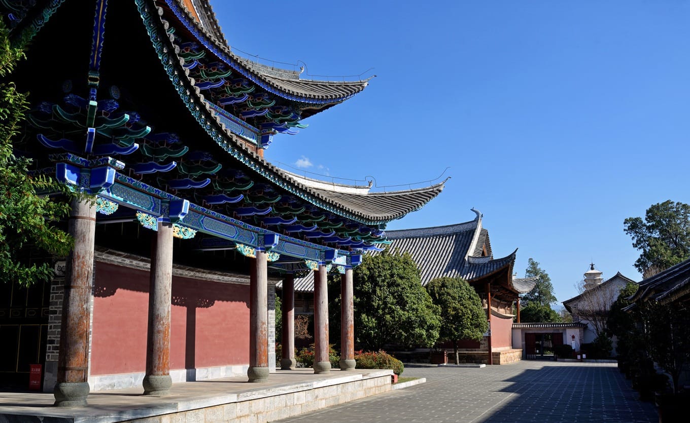 Detailed architectural view of the Sun Palace's wooden beams and structure