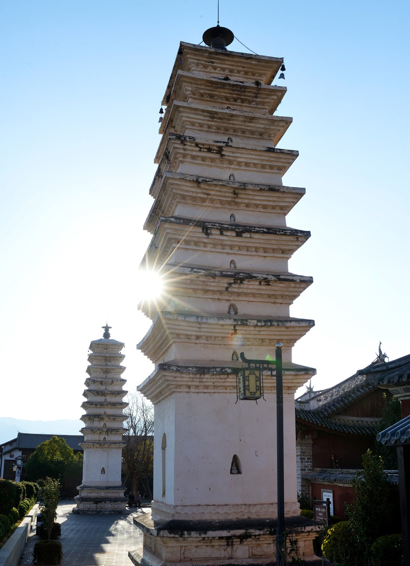 Close-up view of one of the restored Dengjue Temple Twin Pagodas