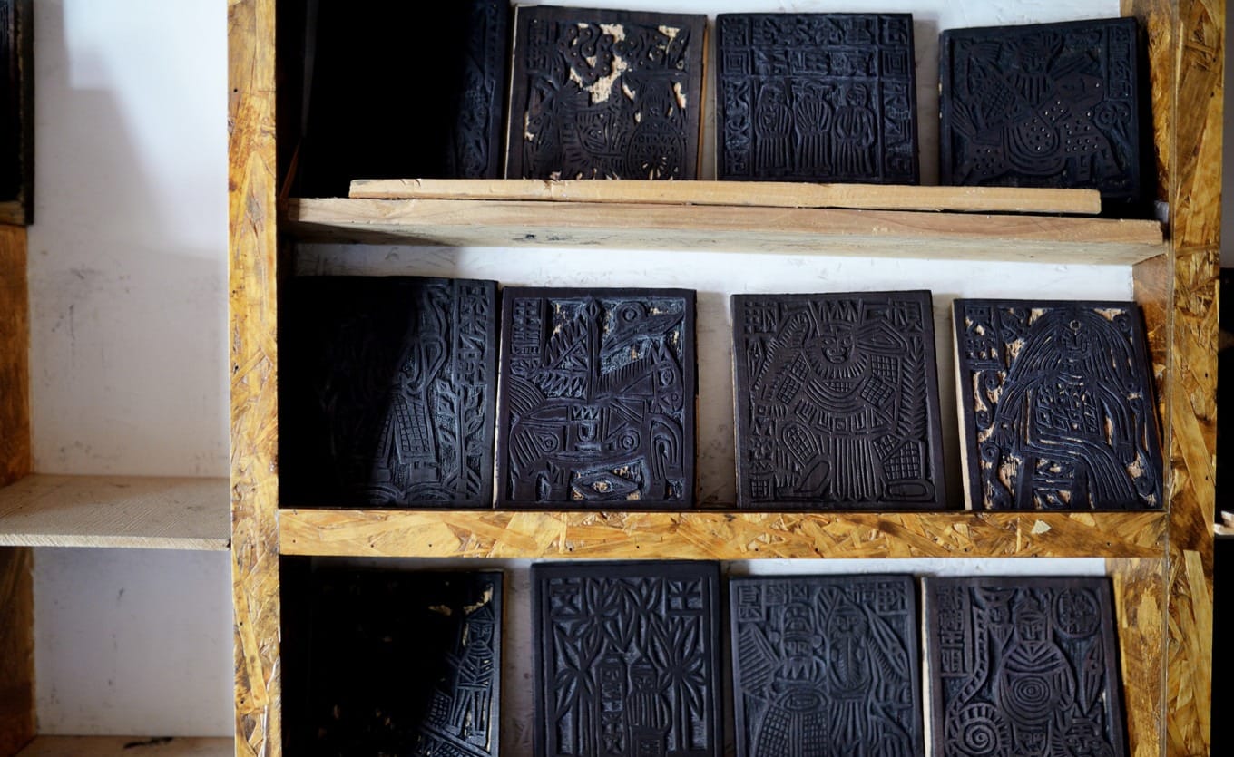 A selection of colorful, intricate Weishan Jiama woodblock prints