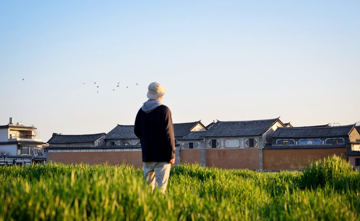 Sunrise over golden wheat fields in Xizhou