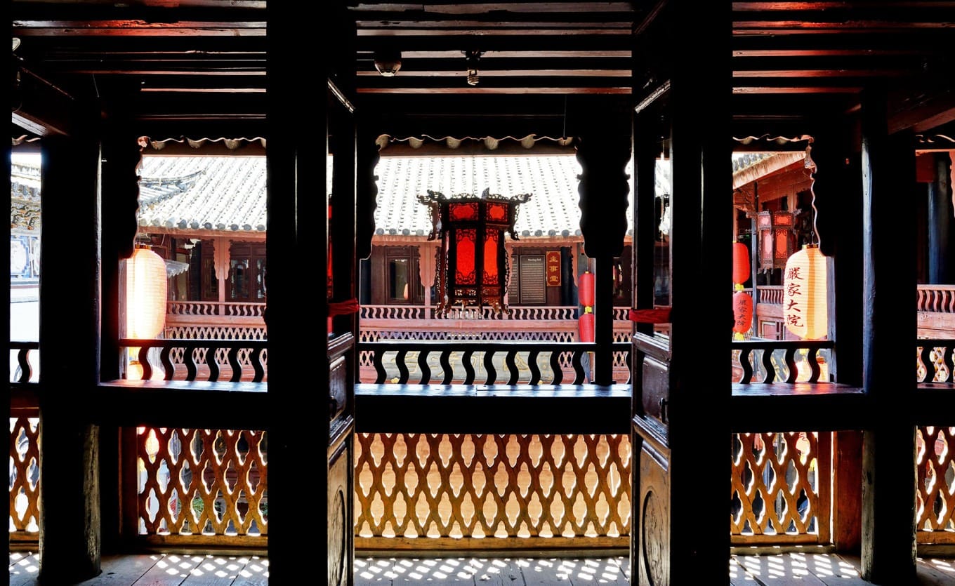 View from the upper floor looking down into one of the courtyards
