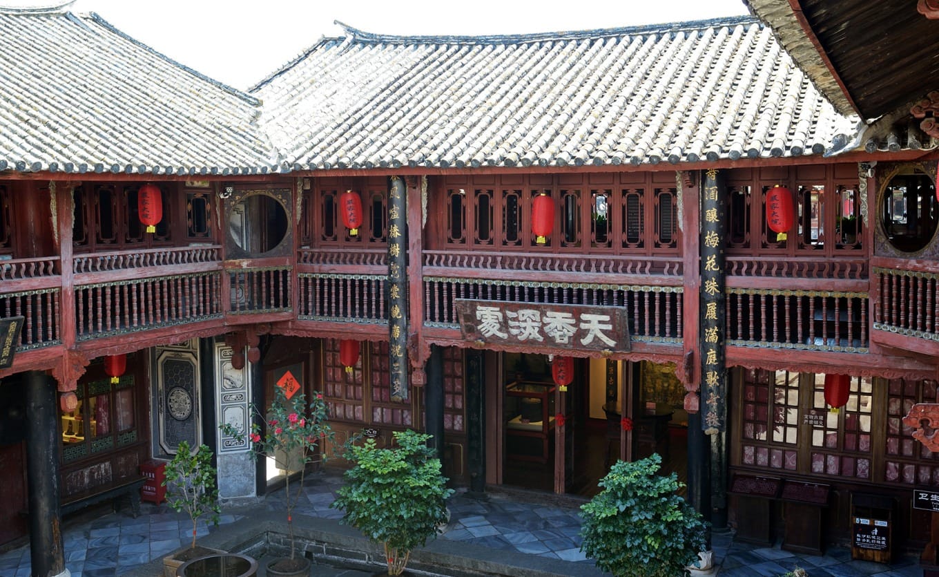 Architectural view of the interconnected upper corridors in Courtyard Three