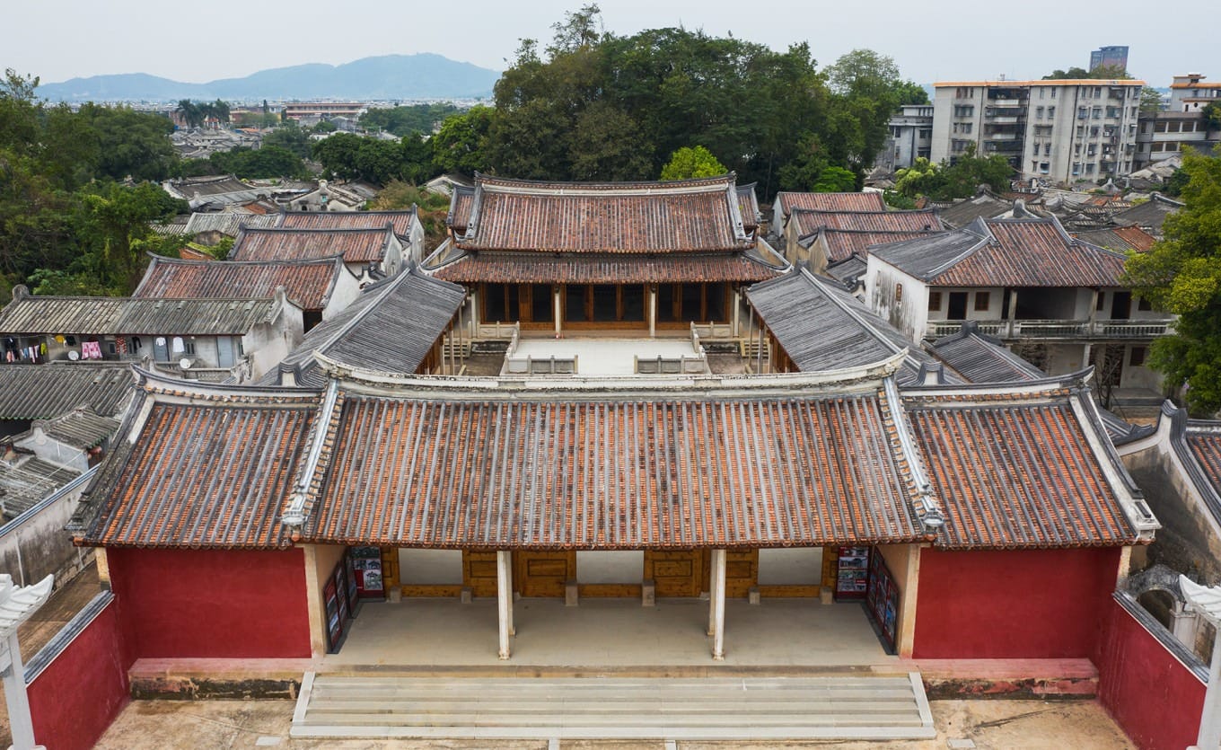 Close-up of Lingxing Gate pillars with faded school name inscription