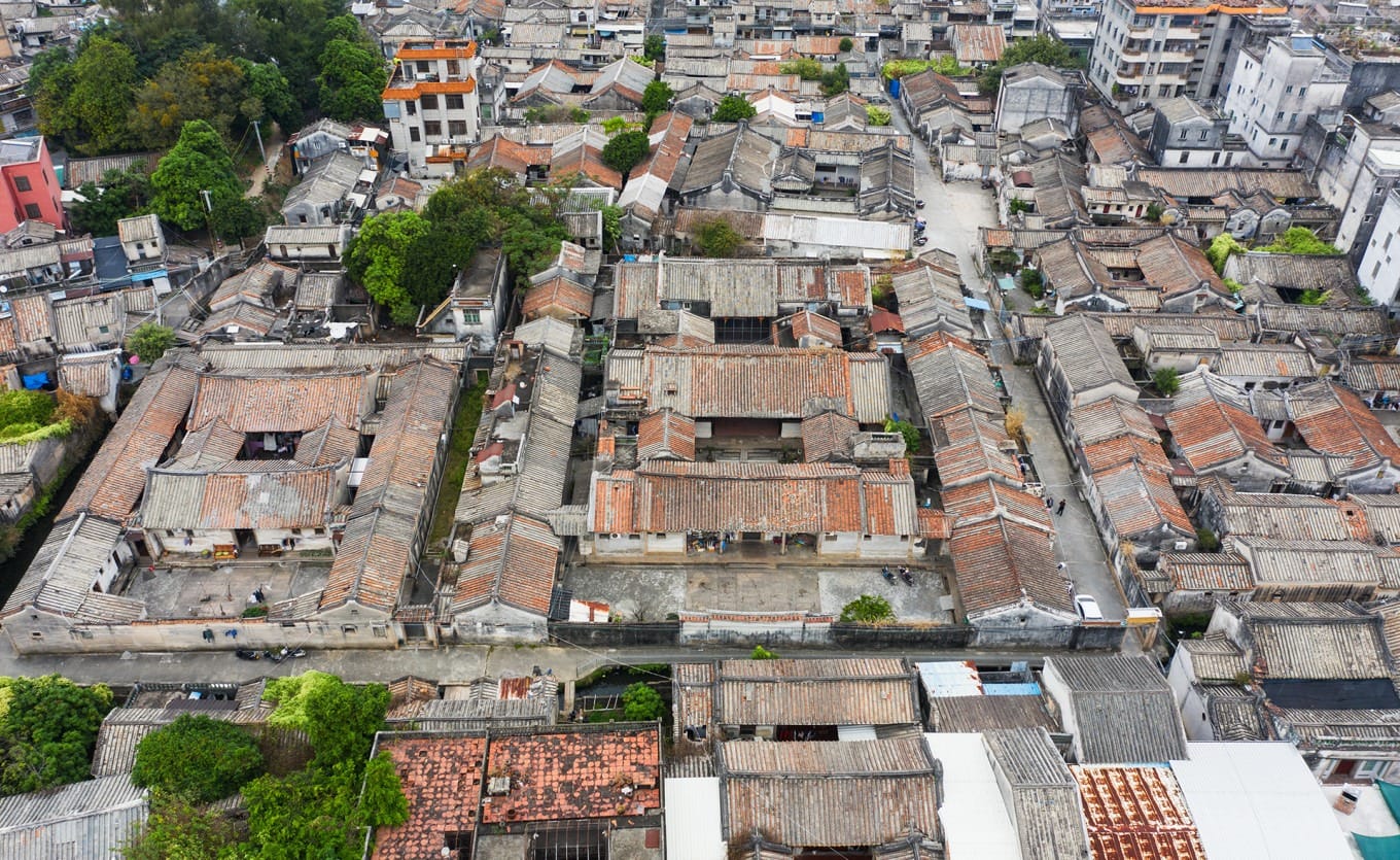 Overview of Hongyang Ancient City showing historical buildings and street layout