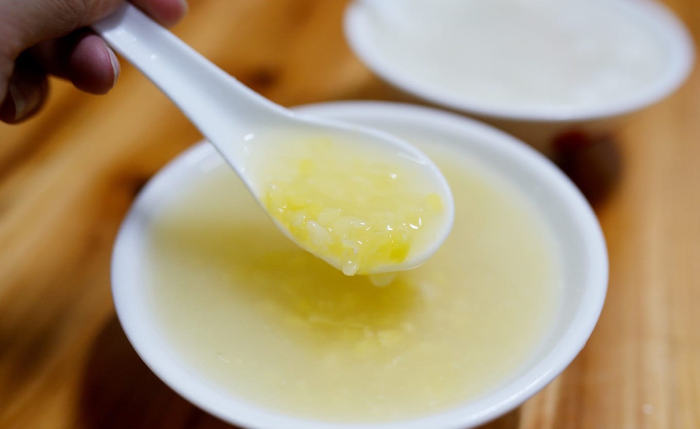 Bowl of smooth skinless mung bean dessert known as Lv Dou Shuang
