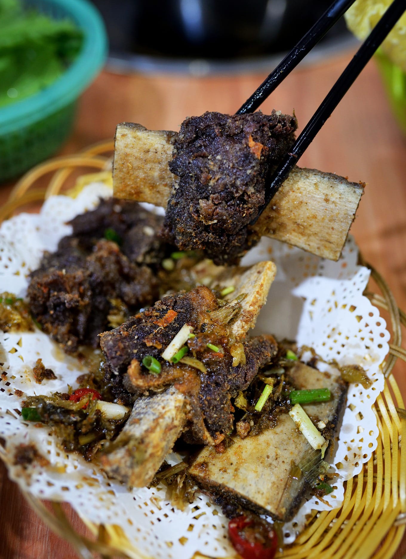 Salt and pepper beef ribs dish with crispy exterior at Puning restaurant