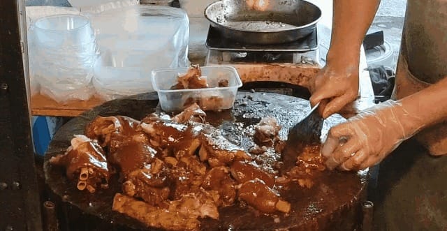 Modern pork knuckle rice as popular fast food in Guangdong province