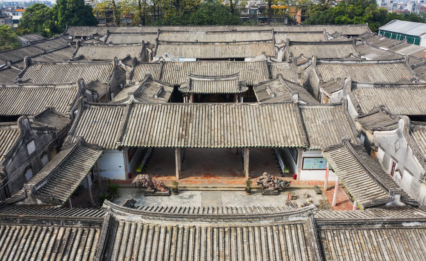 Aerial view of De’anli ancient fortified village complex in Puning