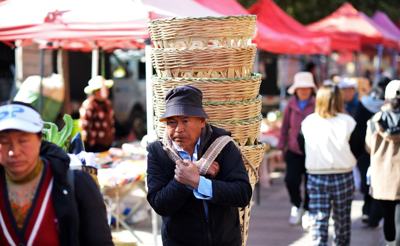 Handwoven baskets and traditional crafts displayed at market
