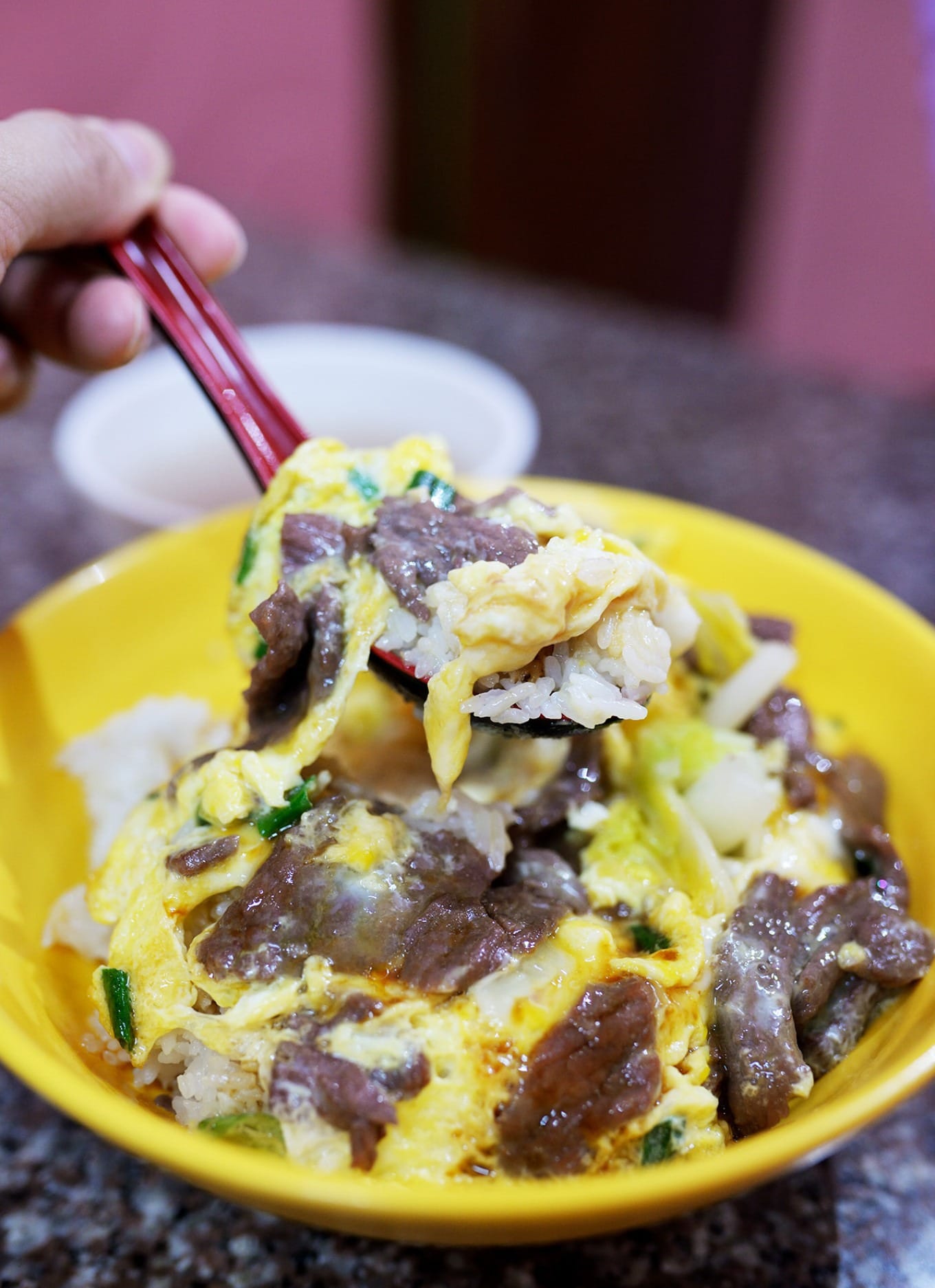 The enticing presentation of Soft Egg Beef Rice at Quanji