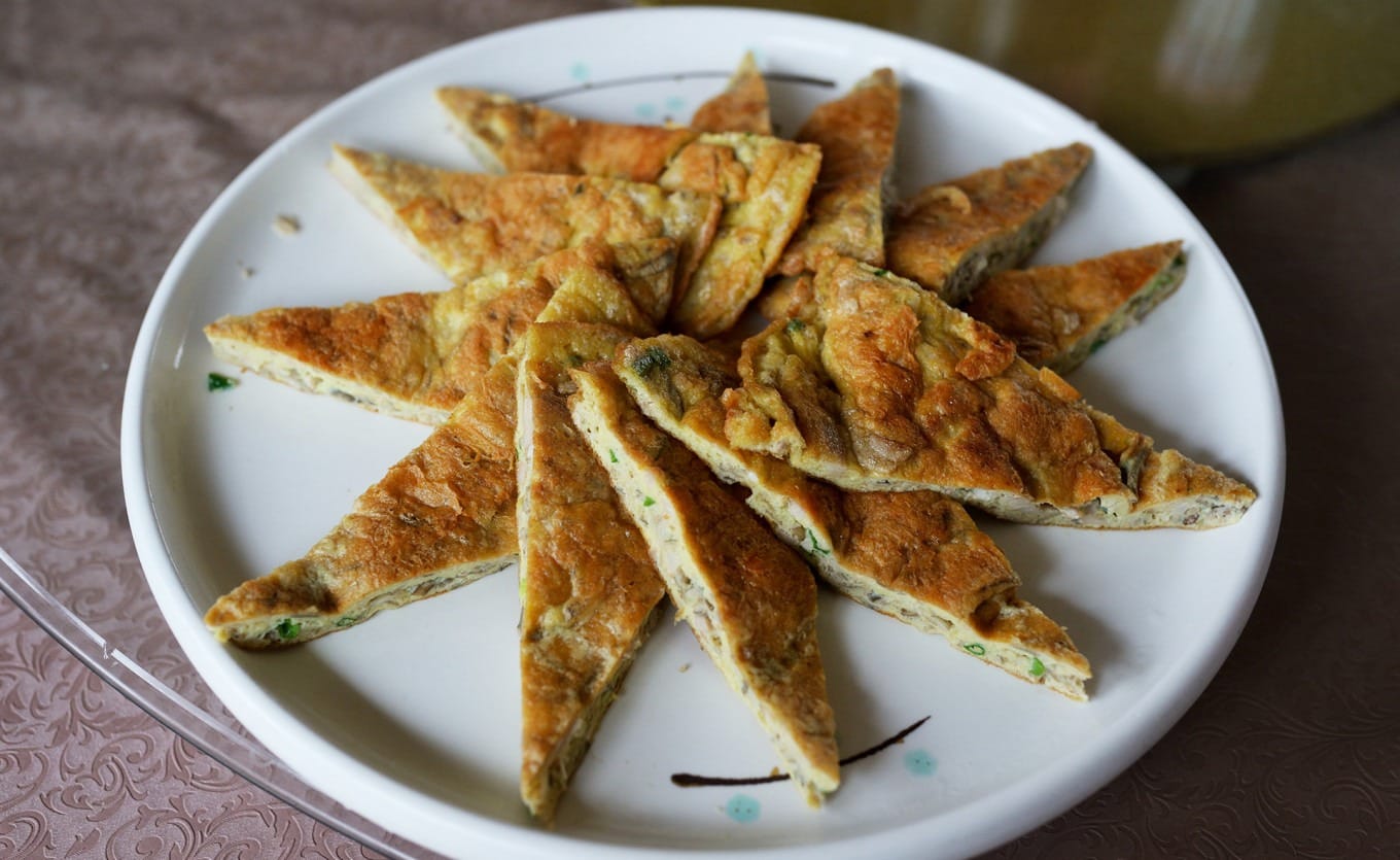 Jiao Lei Jian Dan dish at Fengshou Farm