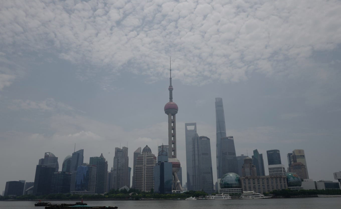 Panoramic view from the platform showing Pudong skyline and the Bund