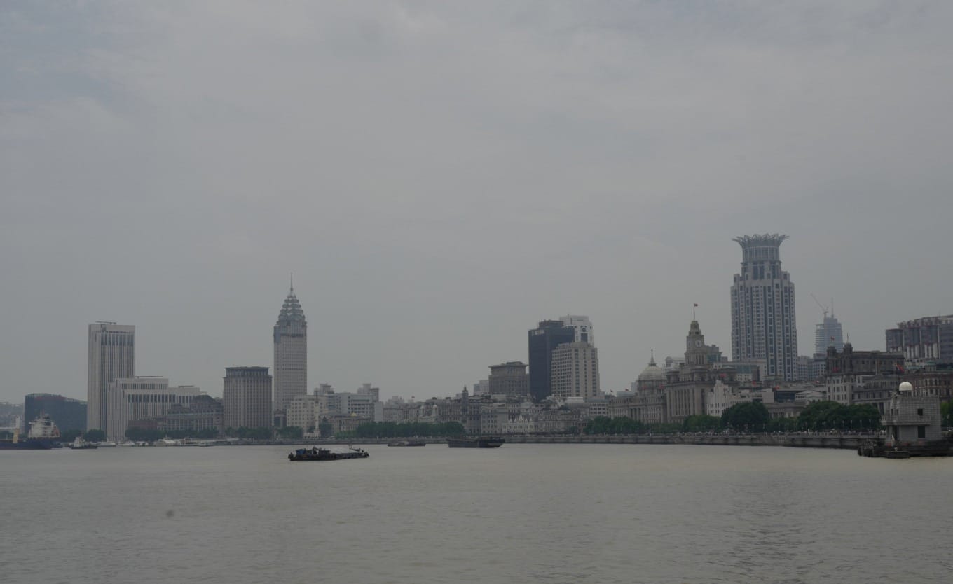 Close-up view of the Huangpu River and historic Bund buildings