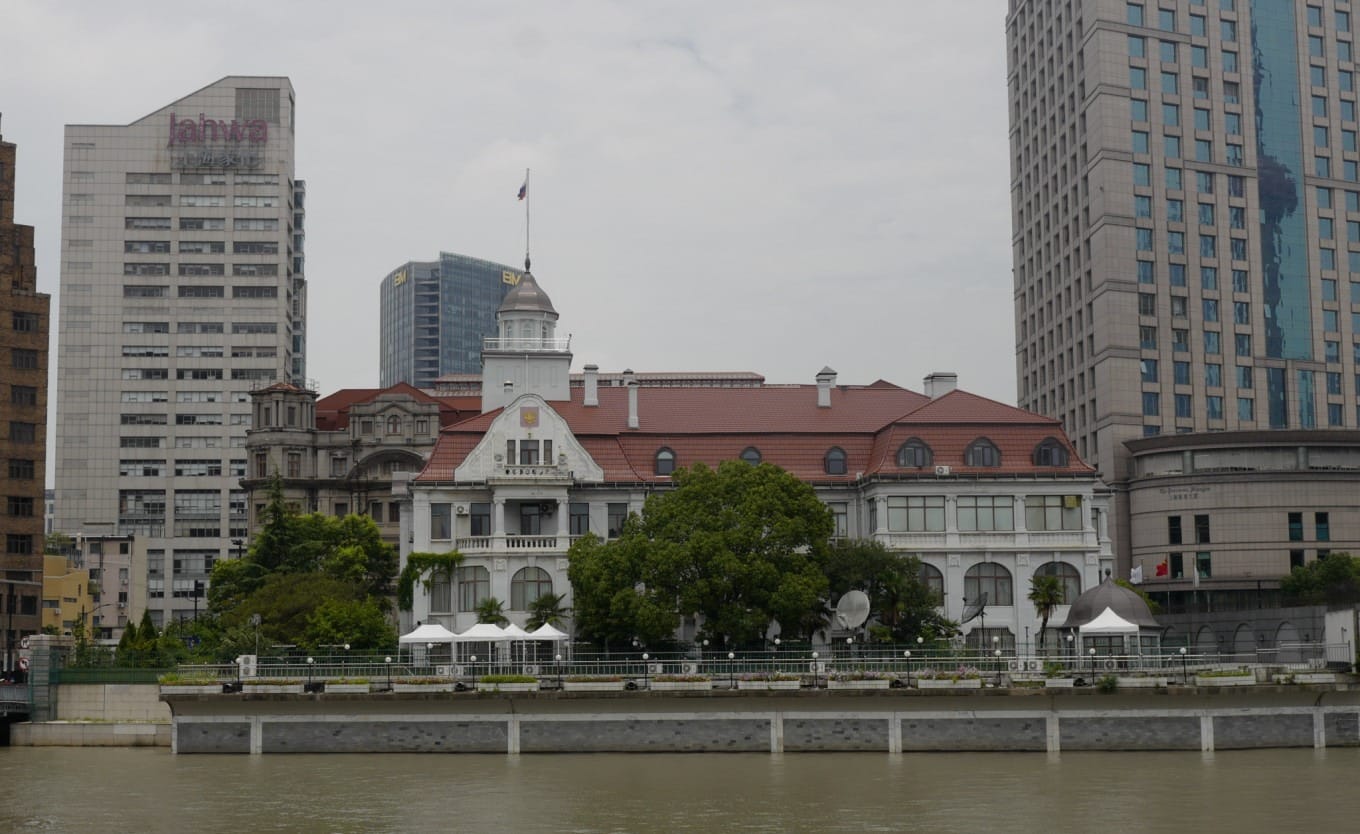 View of the Waibaidu Bridge leading toward the Bund district