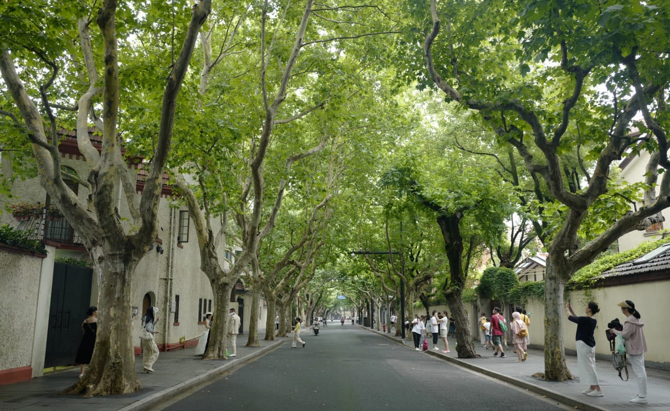 A parent and child walking down a section of Wukang Road
