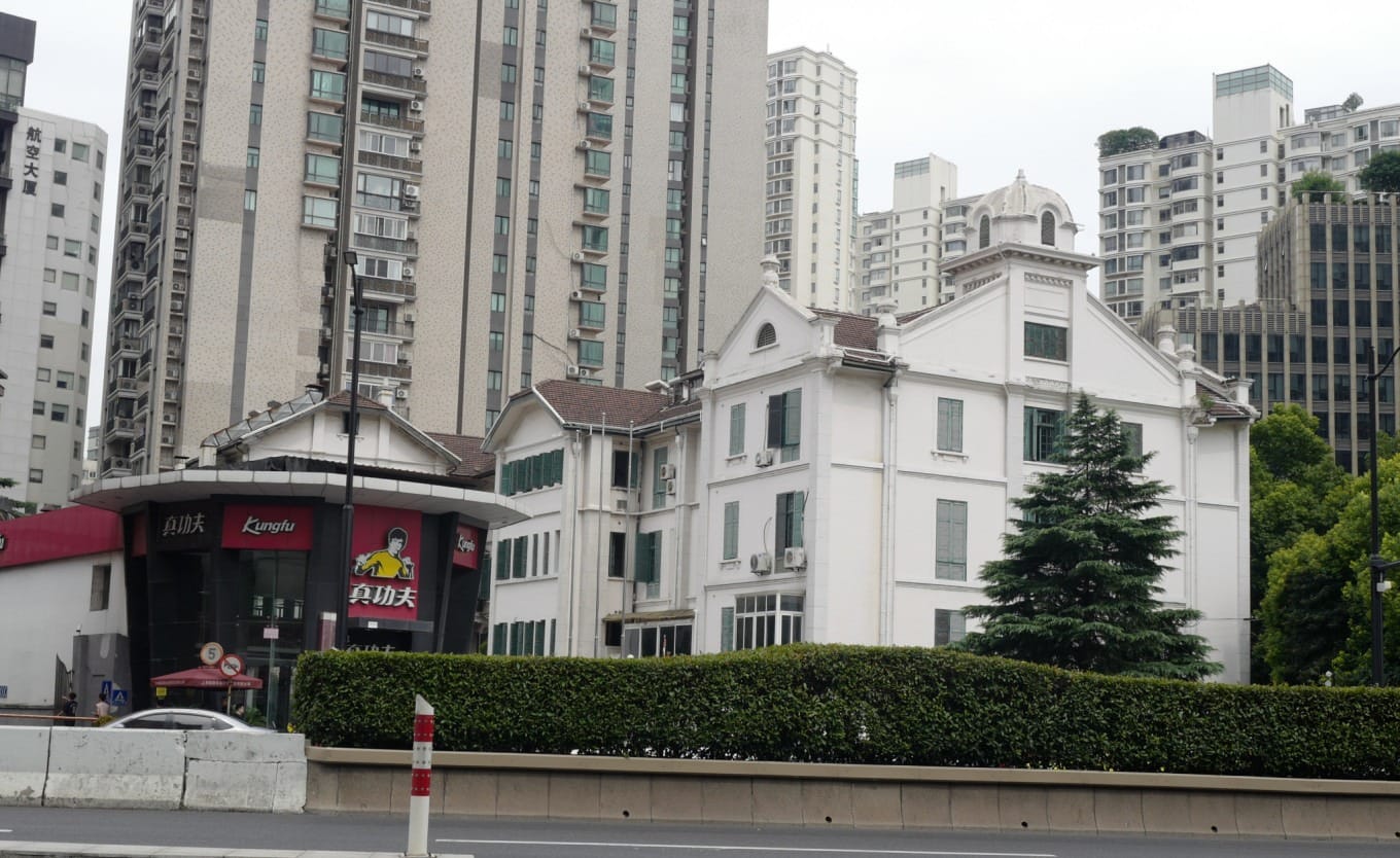 The grand white facade of the former Xujiahui Convent of the Sacred Heart (Xu Jia Hui Sheng Mu Yuan)