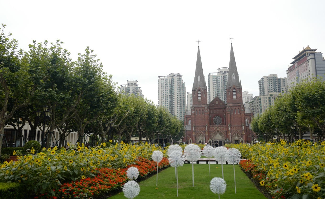 Side view or detailed architectural element of the Xujiahui Catholic Church