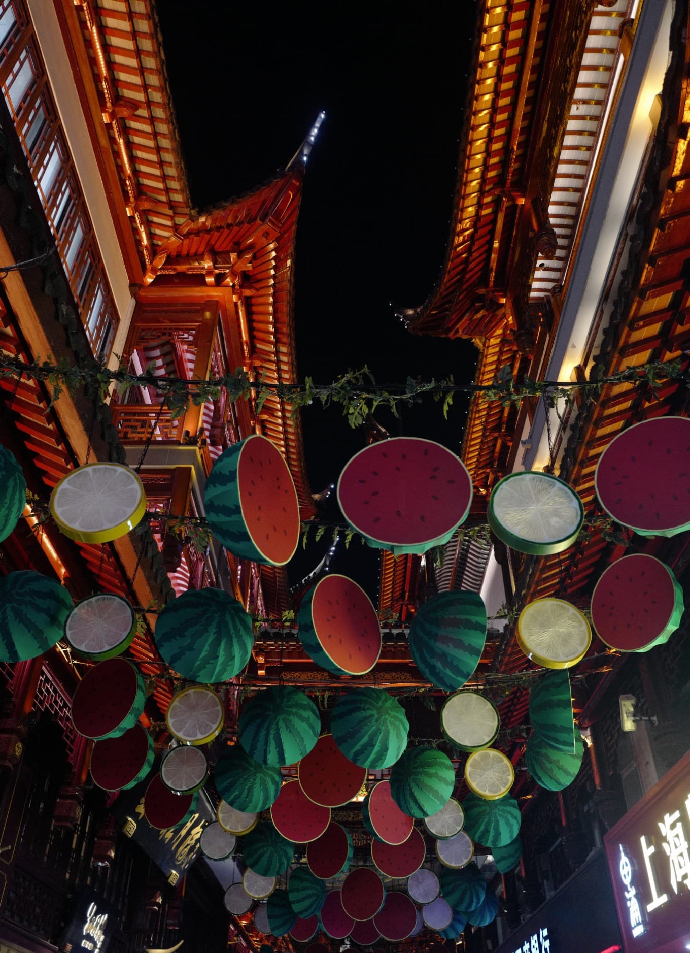 Overview of Yuyuan Garden pathways with summer festival decorations