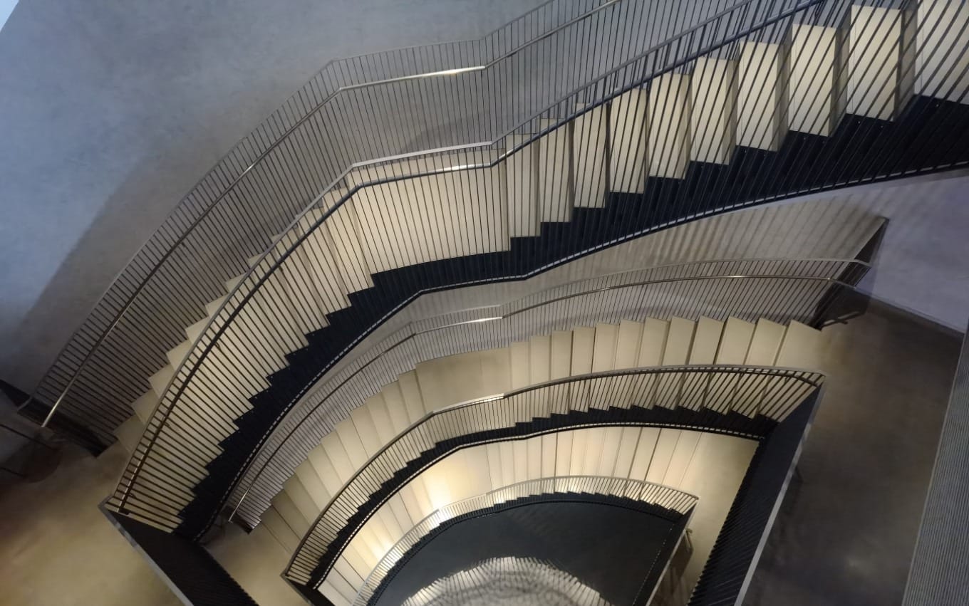 Exhibit showcasing blue-and-white porcelain pieces